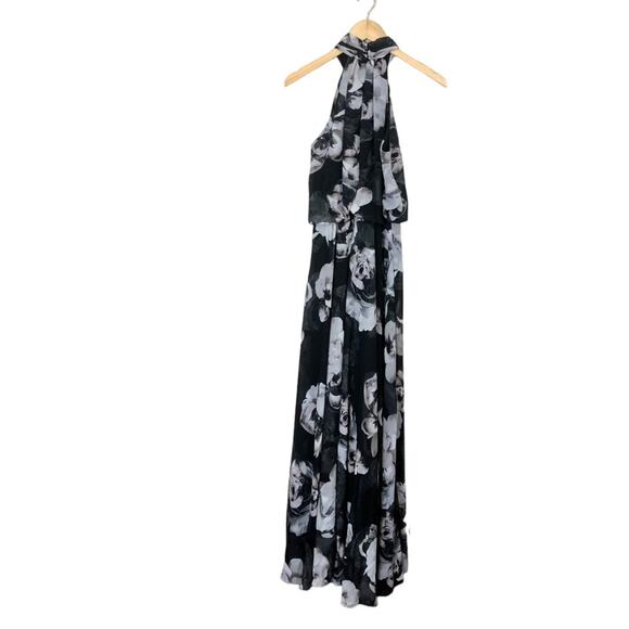 Xscape Halter Blouson Rose Floral Maxi Dress Gown Size 2 - Picture 3 of 9